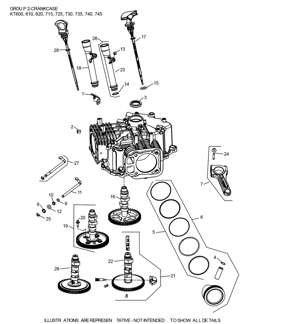 Kt745-3102 Crankcase Diagram and Parts List for KT745-3102  Cub Cadet Lawn Tractor